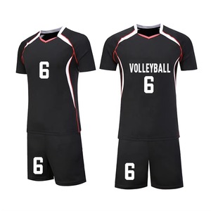 Custom Sublimated <b>Volleyball</b> Uniform <b>Set</b> Black V-Neck Short Sleeve Moisture Wicking Unisex Adult Jersey With Number 6 - Product Image 4