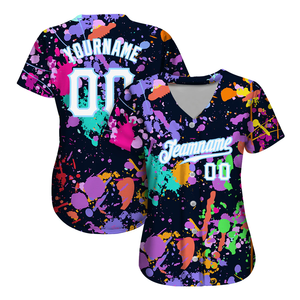 เสื้อเบสบอลพิมพ์ลายสีสันสดใสสำหรับผู้ชาย แบบสั่งทำพิเศษ ปิดกระดุมทั้งตัว แขนสั้น พิมพ์ลายทั่วตัว ชุดยูนิฟอร์มทีมแบบกำหนดเองได้ - Product Image 1