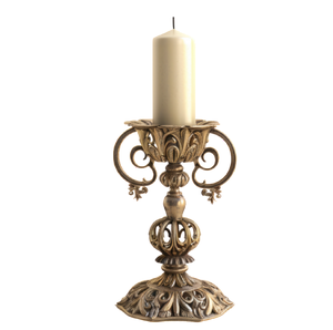 Antique bronze-finished baroque pillar candle holder featuring ornate floral carvings, available at wholesale price. - Product Image 1