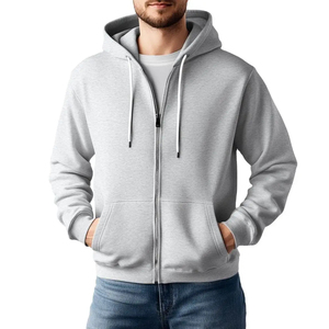 Sudadera con capucha gris para hombre, con cremallera, de forro polar, informal, de corte regular, para otoño - Product Image 2