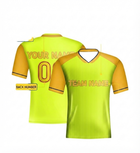 Neon Yellow 100% Polyester Soccer Jersey Football Uniform Breathable Mesh Personalized Team Wear Sportswear V-neck Short Sleeve - Product Image 1