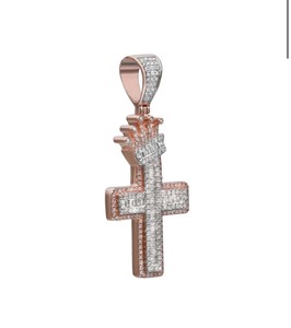 Collier avec pendentif croix couronne plaqué argent 925, charme en moissanite, micro-incrustation, pendentif unisexe, disponible au meilleur prix - Product Image 3