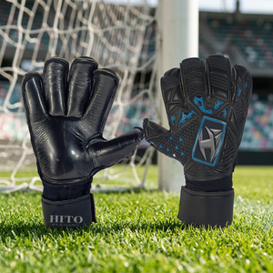 Gants de gardien de but de football professionnels, contact frontal en latex, dos en latex gaufré, doigts enroulés, découpe de doigt en forme de pistolet, design personnalisé, OEM - Product Image 2