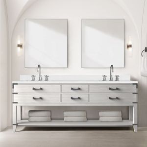Vanità da bagno doppio In rovere bianco 84 In. W X 22 In. D con Top In quarzo bianco e rubinetto Set 36 In. Specchietti bagno vanità - Product Image 2