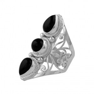 Bague à trois pierres la plus vendue, bande fendue légère, onyx noir, pierre précieuse naturelle, vente en gros, bijoux indiens pour femmes - Product Image 3