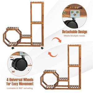 Wooden Table Plant Stand with Wheels for Indoor Plants and Outdoor Garden Features - Product Image 4