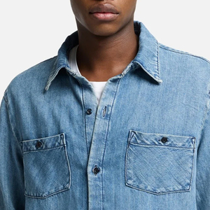 Soft Denim T Shirt With Fold <b>Down</b> Collar And Cheap Factory For Wholesale Bulk Buyer Comfortable Fit 2026 With Custom Logo Design - Product Image 2