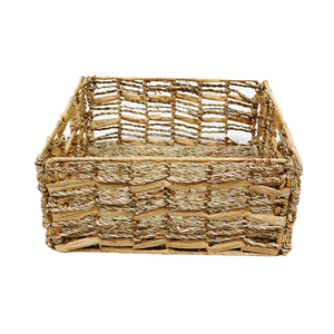 Cesta de Almacenamiento Cúbica Hecha a Mano, Tejida con Jacinto de Agua Natural y Mezcla de Pasto Marino, con Asas Integradas - Product Image 5