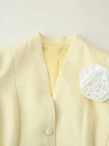 Blazer Peplum para Mujer, Cuello en V Corto, Mangas Abullonadas, Apliques de Flores 3D, Botones Tejidos, Transpirable, Casual de Verano - Product Image 4