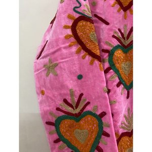 Pink Embroidered Knitted Velvet Cotton Jacket <b>Women</b> Mandarin Collar Full Sleeve Autumn Floral Pattern Open Front <b>Coat</b> - Product Image 2