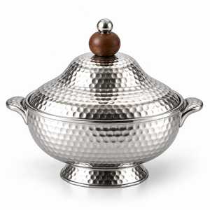 Top Quality Casserole Server Hot <b>Pot</b> Round Shape Hammer Design Double Wall Casseroles Server Hot <b>Pot</b> For Home Dinner Table - Product Image 2