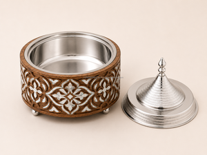 Plat de service en bois de luxe durable avec couvercle en acier inoxydable, design oriental, revêtement multicouche isolant, chauffe-plats - Product Image 3
