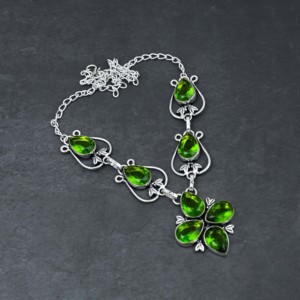 Elegant Green Peridot Leaf Design Necklace Handmade Christian Religious <b>Silver</b> Plated <b>Chokers</b> Link Chain Women - Product Image 4