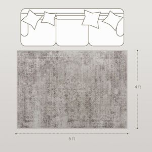 Tappeto Lavabile in Lavatrice 4x6 Stile Persiano Antiscivolo Marrone Chiaro Misto Tradizionale per Soggiorno e Camera da Letto - Product Image 4