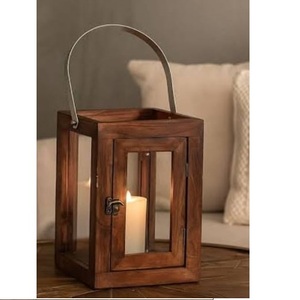 Lanternes à bougies en bois, porte-bougie en bois avec poignée en métal pour la décoration intérieure et extérieure - Product Image 4