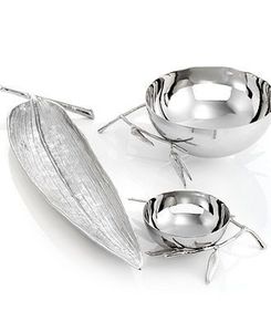 Cuenco de servir de acero inoxidable de 2 niveles con soporte de mimbre dorado |   Bandeja Moderna para Aperitivos con Diseño Floral |   Elegante Frutero para Fiestas de Boda - Product Image 5