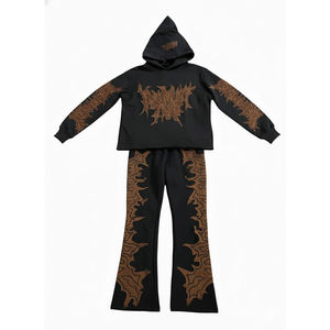 Ensemble de survêtement graphique noir personnalisé : sweat à capuche et pantalon large, tenue de sport décontractée deux pièces style streetwear - Product Image 1