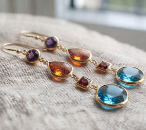 Multi Gemstone Trendy Drop Earrings Gold Plated Silver Bezel Set Topaz Jewelry for Women - Product Image 1