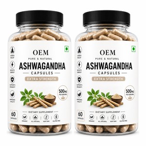 Capsules d'Ashwagandha OEM 500mg, 60 unités, complément pur de Withania somnifera pour hommes et femmes, soulagement du stress et soutien énergétique - Product Image 2