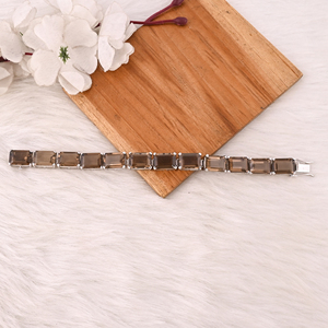 Pulsera de tenis de lujo de cuarzo ahumado natural y plata de ley 925 para regalo de boda o fiesta unisex - Product Image 3