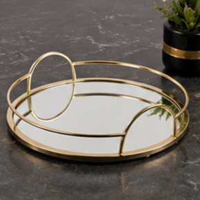 Round Brass <b>Storage</b> Tray With Mirror Insert Modern Design Durable Indoor <b>Tabletop</b> Accessory Living Room Decor - Product Image 5