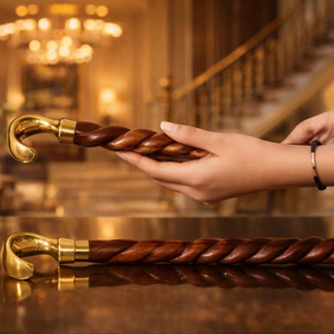 Bâtons de marche rustiques modernes en bois naturel écologique avec poignée en laiton poli, idéaux pour les cadeaux - Product Image 1