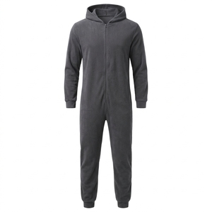 <b>Men's</b> Hooded Winter Solid Printed <b>Fleece</b> <b>Onesie</b> Loungewear Full-Body Zip Casual Sleepwear OEM ODM Wholesale Factory Custom Logo - Product Image 1
