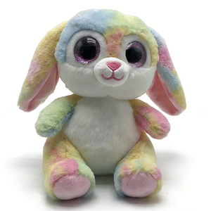 Peluche lapin arc-en-ciel personnalisée, jouet lapin tie-dye, lapin aux oreilles tombantes, peluche lapin aux grands yeux scintillants, lapin dégradé pastel - Product Image 1