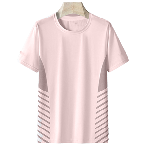 T-shirt unisexe vert clair à manches courtes et col rond, respirant, en maille rayée, pour l'été, coupe classique, pour adultes - Product Image 3