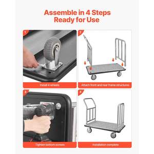 Chariot à bagages de luxe pour hôtel, capacité de charge 750 LBS, plateau moquetté gris, roues en caoutchouc de 6 pouces, cadre avant amovible, chariot de service - Product Image 6