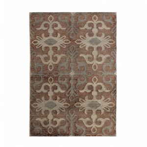 Tapis décoratif antidérapant en laine beige terre cuite et gris, motif géométrique à médaillon, pour salon, hôtel, salle de bain - Product Image 1