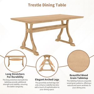 <b>Retro</b> 6-Piece Trestle <b>Dining</b> <b>Table</b> Set with Upholstered <b>Dining</b> Chairs and Bench Smooth <b>Dining</b> Backs for <b>Dining</b> Room Use - Product Image 4