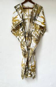 Nuevo y Elegante Kaftán con Estampado Animal, Cuello en V, Cierre con Cordón, Manga Corta, Corte Ajustado y Evase, de Algodón Suave Indio, con Encaje Frontal para Verano - Product Image 4