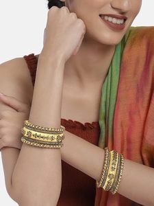 Brazaletes Étnicos de Seda Azul con Incrustaciones de Kundan, Chapados en Oro, Hechos a Mano, para Mujer, Brazaletes de Moda para Chicas, Festivos - Product Image 5