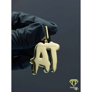 Pendentif personnalisé avec inscription, pavé de pierres, grande lettre personnalisée, bijoux sertis de pierres, pour rappeurs - Product Image 2