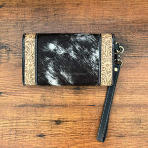 New Luxury Designer Hand Tooled Leather Clutch Western Cowhide Wristlet <b>Wallet</b> with Credit Holder Large Capacity Leather Clutch - Product Image 4