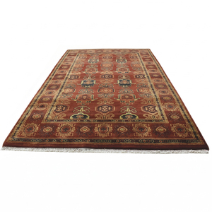 Tapis en laine géométrique moderne rouge rouille, fait main, d'inspiration tribale, avec bordure, pour salon, chambre, hôtel, écologique, antidérapant - Product Image 2