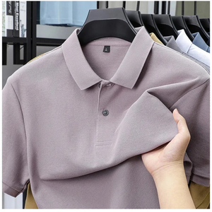 T-shirt de luxe pour homme en jersey de coton, boutonné, coupe classique, manches courtes, respirant, 180g, couleur unie, mode, golf, affaires - Product Image 1