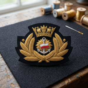 Écusson brodé personnalisé avec couronne de lauriers et drapeau, à coudre sur tissu, pour uniforme ou vêtement - Product Image 2