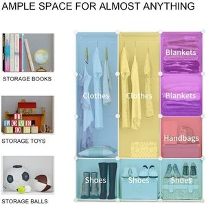 Scaffali in plastica con cubo impilabili a 12 compartimenti, multifunzionali, modulari, Design dell'asta per l'attaccatura dell'armadio - Product Image 4