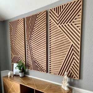 Panneau mural en bois géométrique moderne, décoration murale en bois artisanale pour salon, chambre et décoration intérieure - Product Image 1