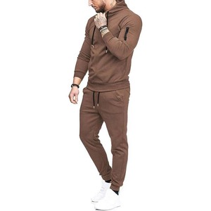 Survêtement à capuche marron pour homme, manches longues, couleur unie, coupe décontractée, polyester et coton, vêtement d'automne avec poches latérales - Product Image 3