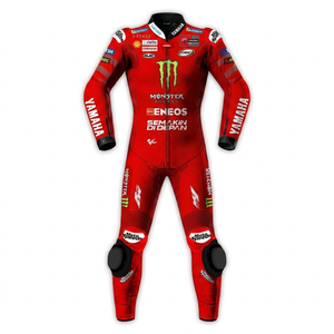 ชุดแข่งรถมอเตอร์ไซค์ Fabio Quartararo MotoCP รุ่น Ramaha 1 ชิ้น ทำจากหนังวัว/หนังจิงโจ้ สำหรับขี่มอเตอร์ไซค์/แข่งรถ/จั๊มสูท  หนังแท้มาตรฐาน CE ระดับ 2 - Product Image 1