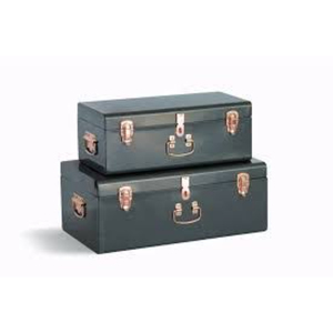 Traditional Metal <b>Storage</b> <b>Trunks</b> Rectangle Indoor Living Room Decor Set of 2 Black with Metal Hardware - Product Image 1