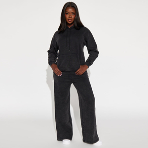 High Quality Women Acid Wash Hoodie And Jogger Set Soft Warm <b>Fleece</b> Comfortable Winter Tracksuit For Gym Workout <b>Running</b> Travel - Product Image 2
