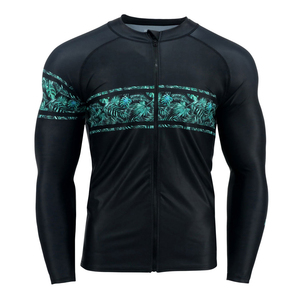 Maillot de bain unisexe anti-UV, noir et vert fluo, respirant, séchage rapide, manches longues, en spandex et polyester - Product Image 4
