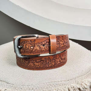Manufacturer High Quality Hand <b>Tooled</b> Cowhide <b>Leather</b> <b>Belt</b> for Men & Women Customization Adjustable Cow Genuine <b>Leather</b> <b>Belts</b> - Product Image 4