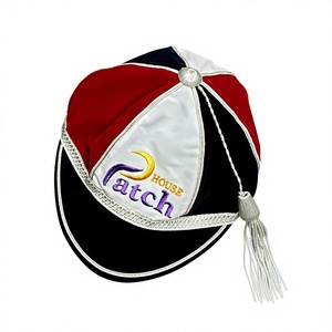Gorra de terciopelo House Patch Honor de 6 paneles con logo bordado, unisex, formal, roja, blanca, negra, con borla - Product Image 6