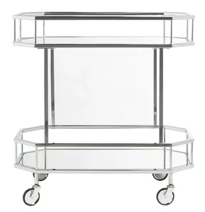 Carrito de Bar Moderno Cromado con Estantes de Vidrio, 29.8x29.6x16.5 Pulgadas, Estilo Glamuroso, Carrito Rodante para Fiestas - Product Image 5