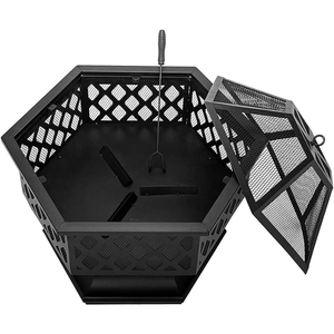 Parrilla para Barbacoa para Decoración de Jardín y Cocina al Aire Libre, Brasero Hexagonal de Acero con Acabado Bronce Aceitado, Chimenea de Leña para Exteriores, Horno para Pizza - Product Image 2